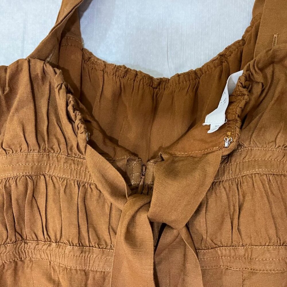 ASTR The Label Mocha Shirred Wide Leg Linen Blend Jumpsuit Brown Medium - Picture 7 of 15